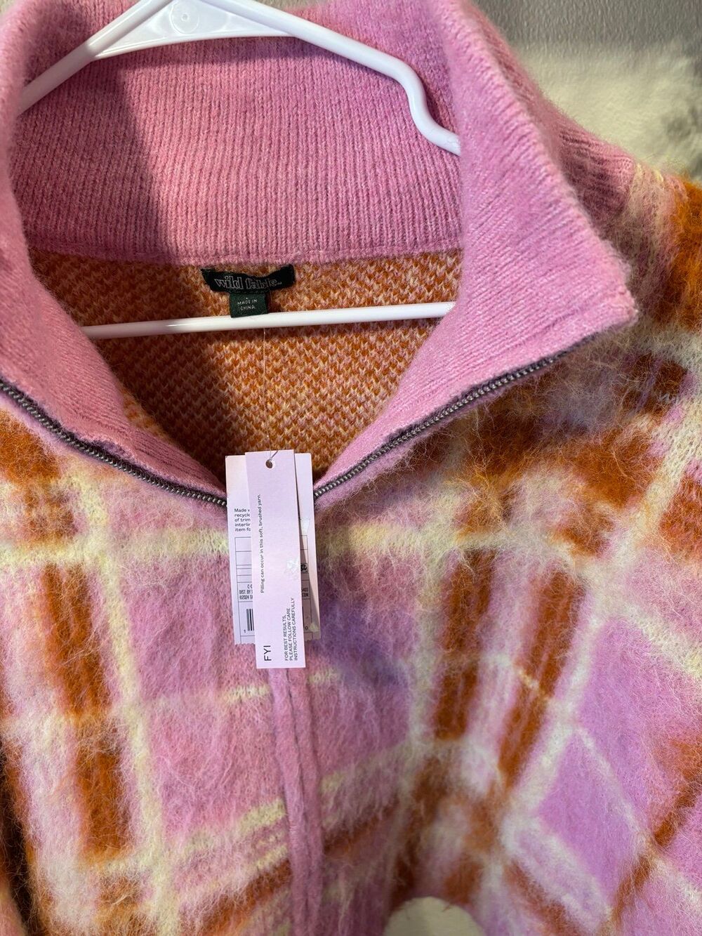 Vintage Style Full Zip Sweater | Pink Plaid | NWT - Picture 2 of 3